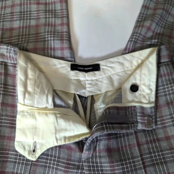 Isabel Marant Plaid Pant Gray Pink Woven Cotton Cropped Straight - Picture 6 of 11